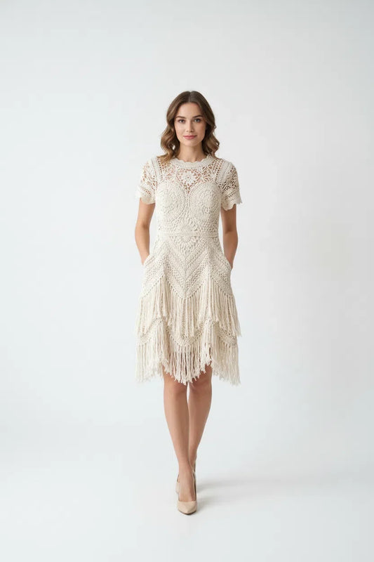 Crochet Fringe Mini Dress front view