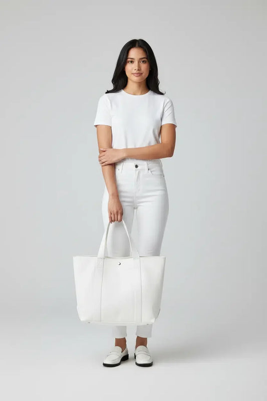 Essential White Top styled front view