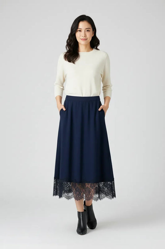 Lace Trim Midi Skirt front view