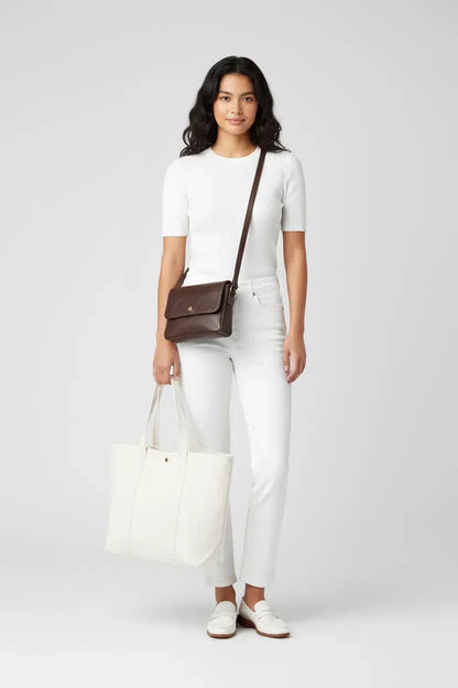 Leather Crossbody Bag styled front view