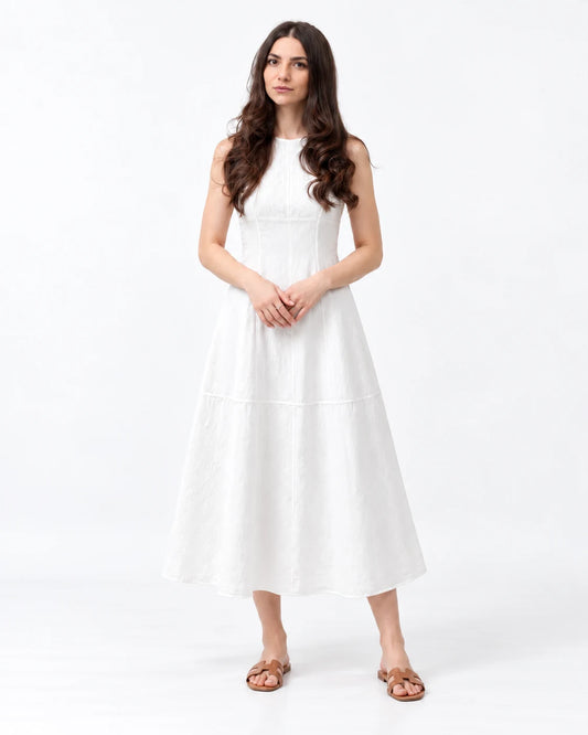 A-Line Midi Dress — White — ANI studio