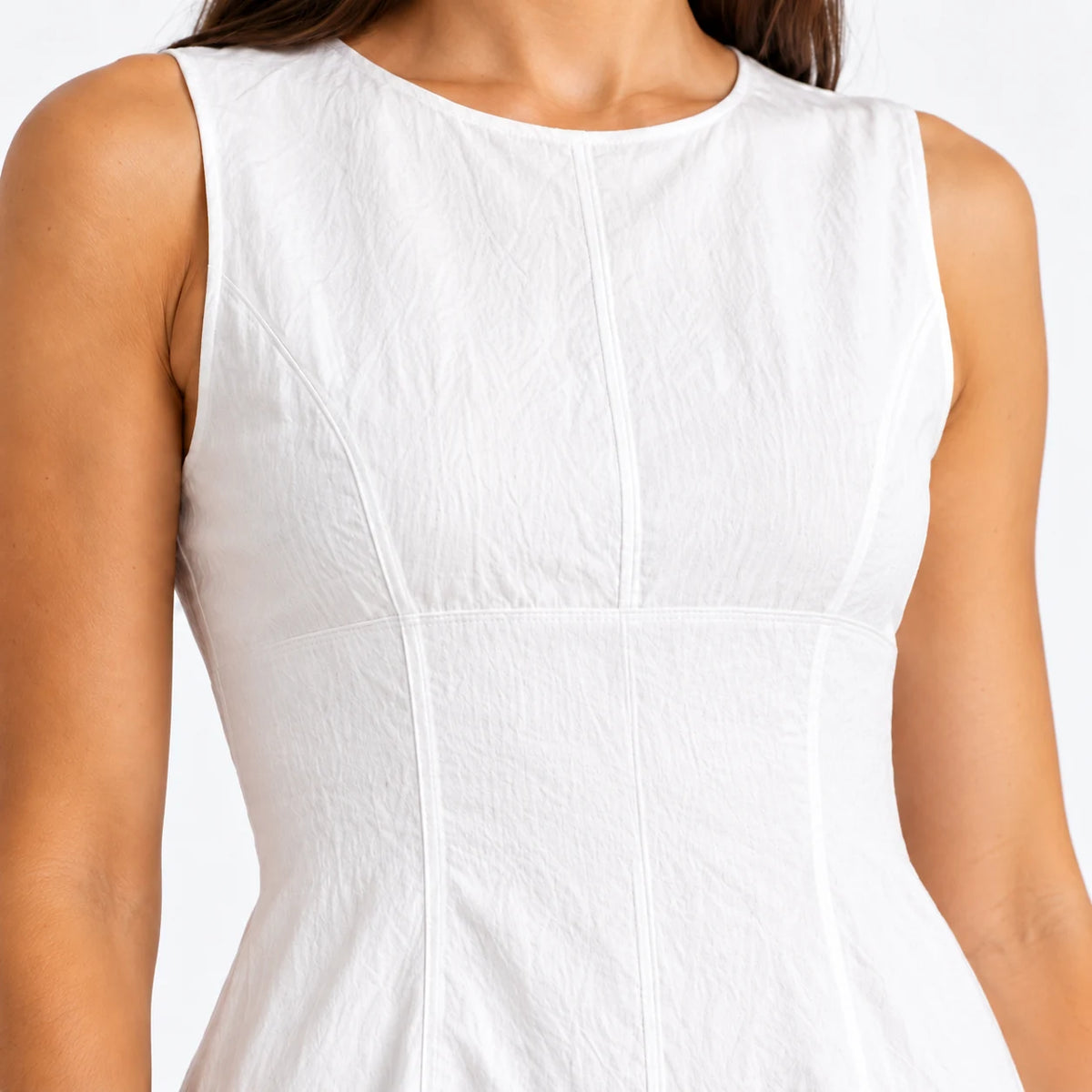 A-Line Midi Dress — White — detail; AI reference visualization