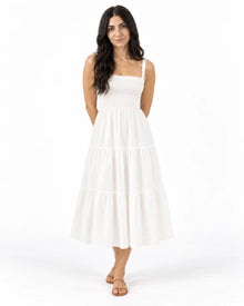 Shirred-Bodice Midi Dress