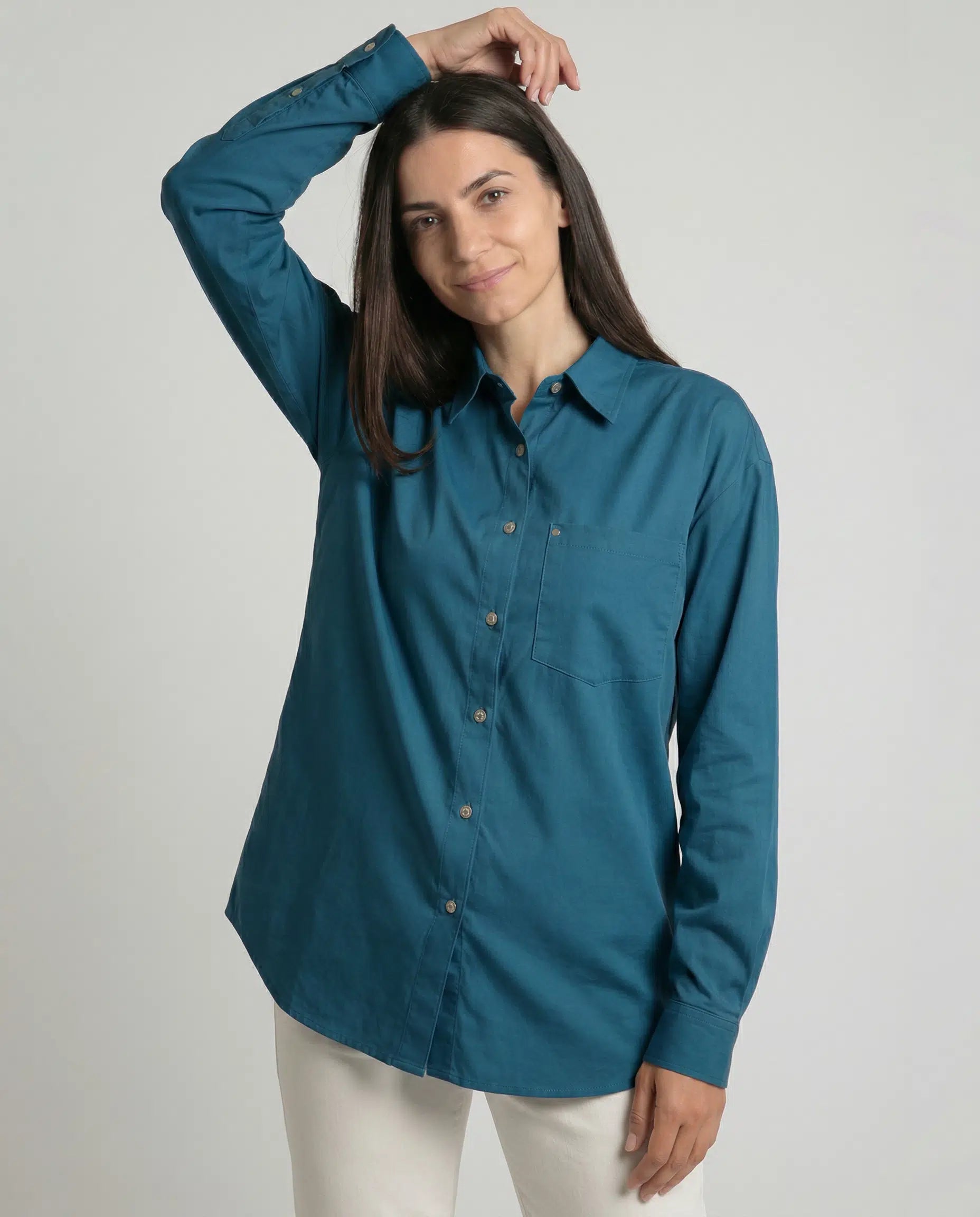 Poplin Shirt in teal blue