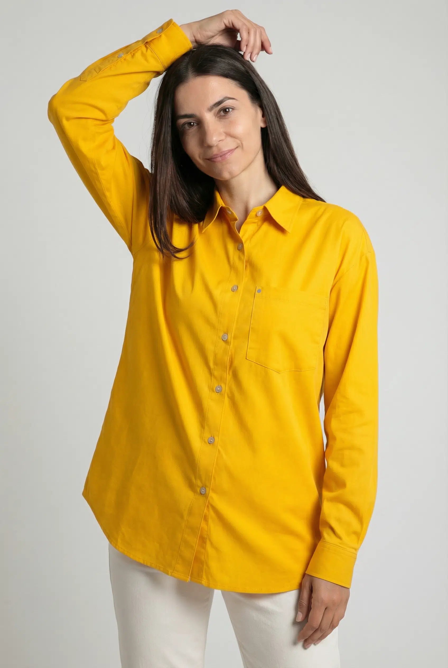 Poplin Shirt in yellow styled view