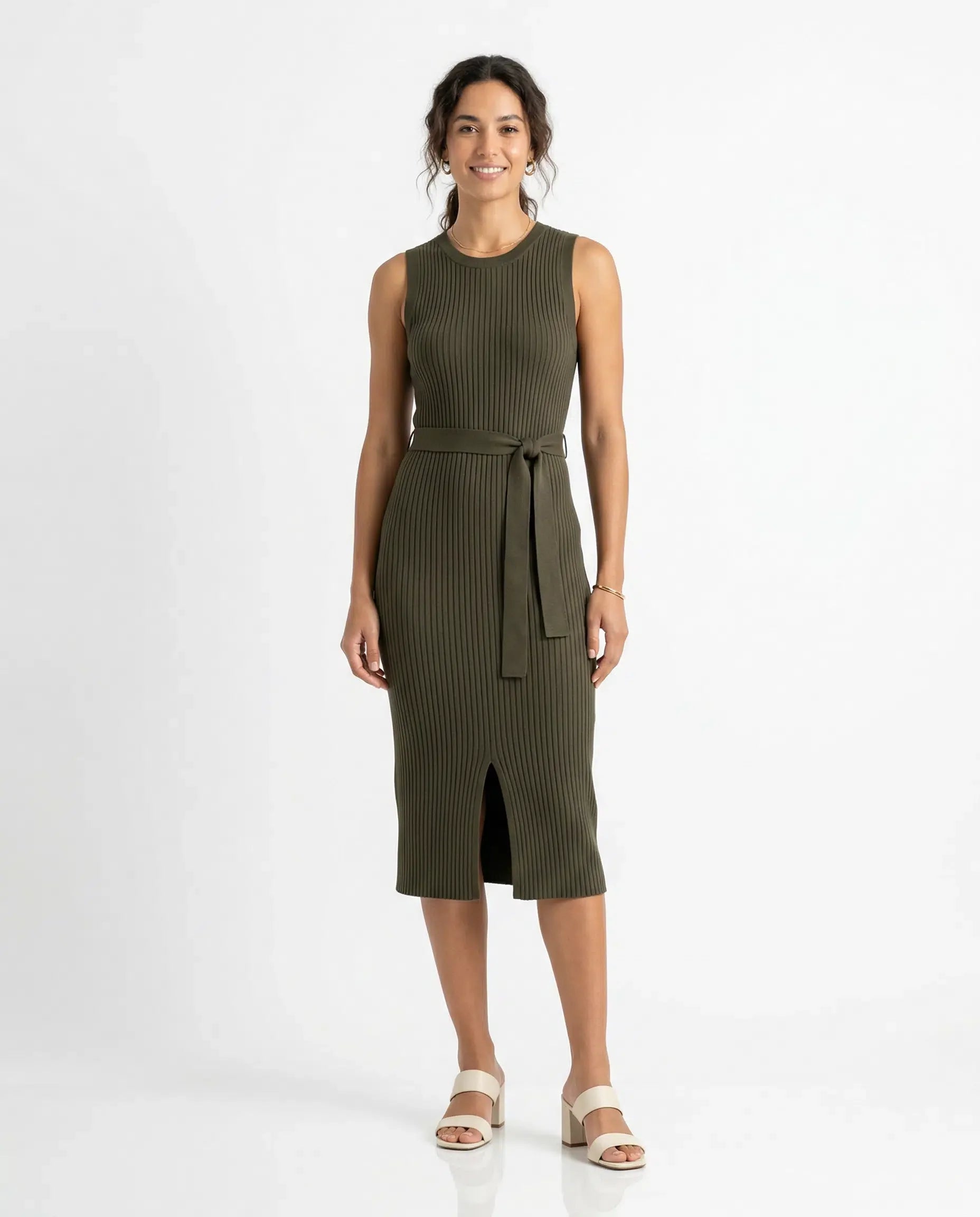 Rib Knit Midi Dress front view