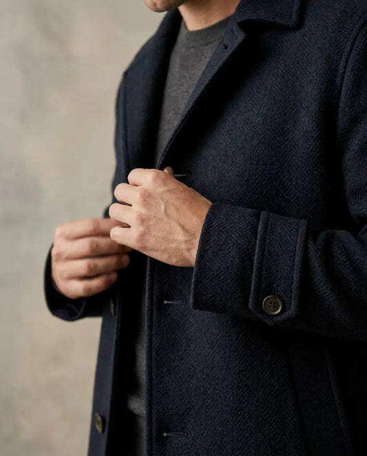 Statement Leather-Trim Coat detail