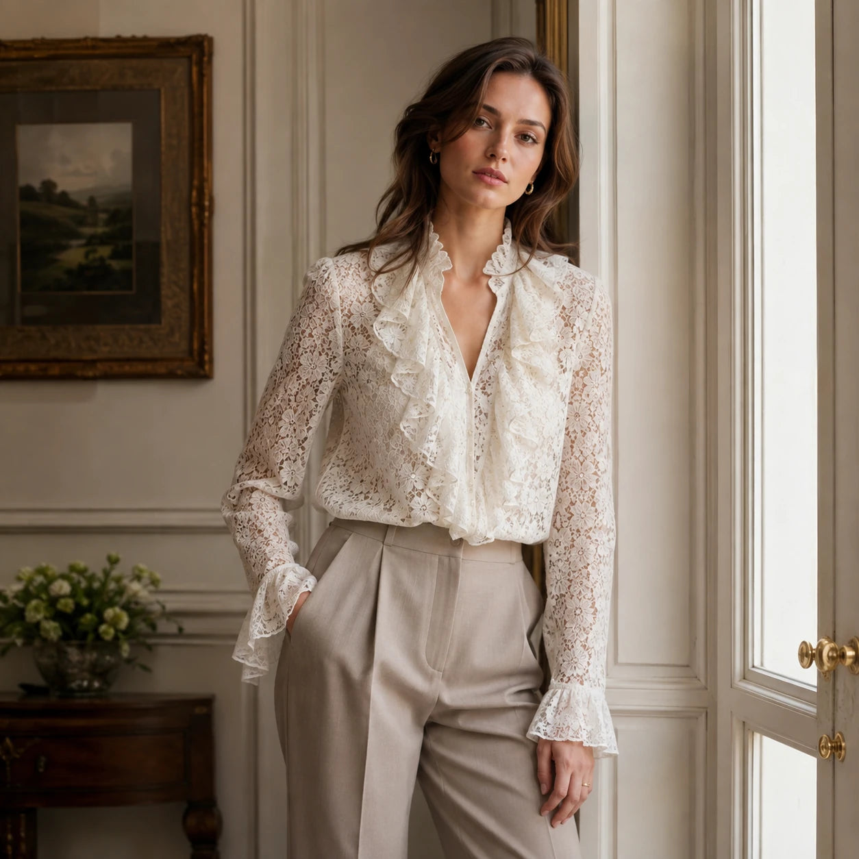 Romantic Lace Ruffle Blouse